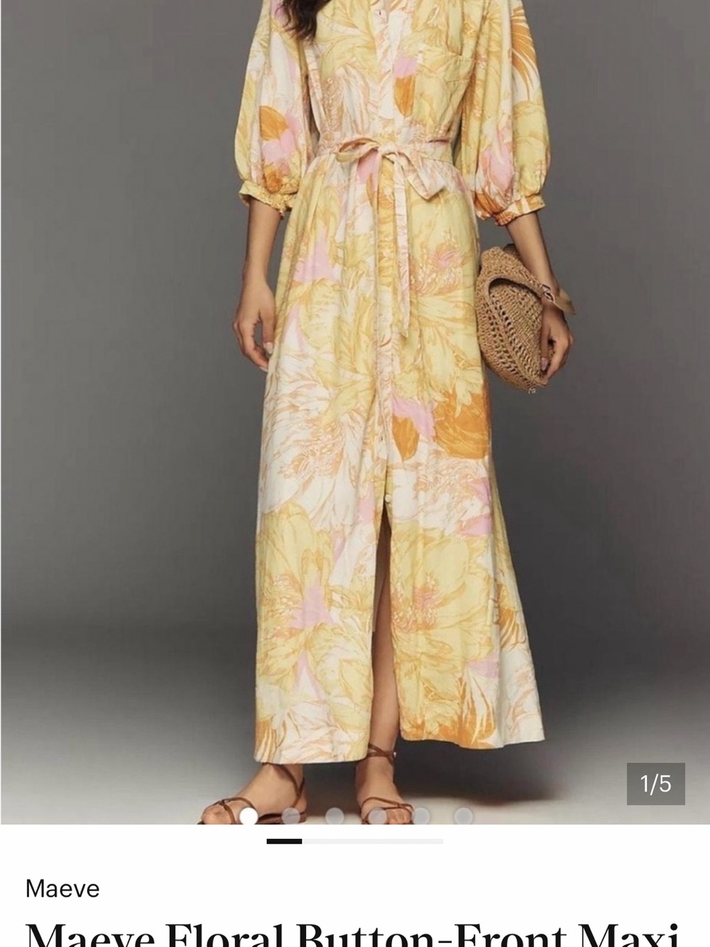 Maeve Pastel Yellow & Pink Floral Button-Front Maxi Dress